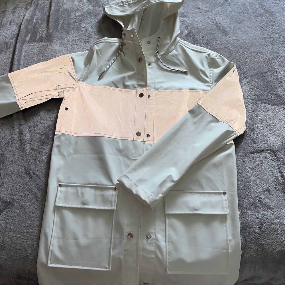 Urban Planet white Reflective hooded Rain jacket
